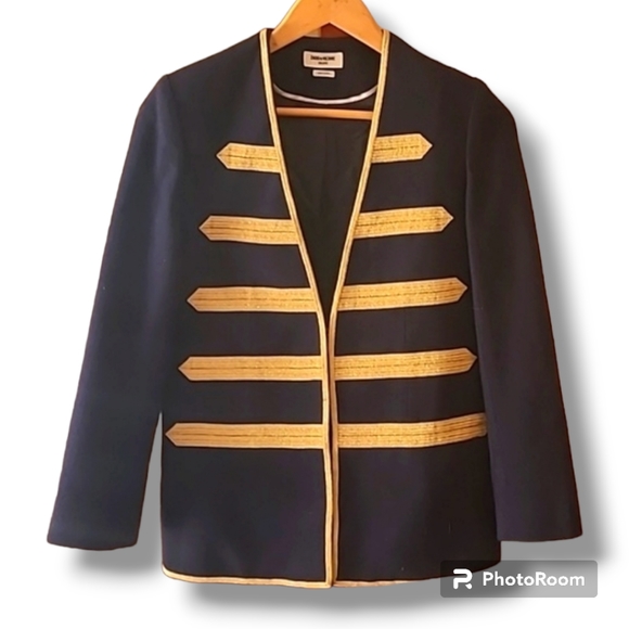 Zadig & Voltaire Ville Deluxe Military Navy Gold Wool Blend Blazer - Picture 1 of 8
